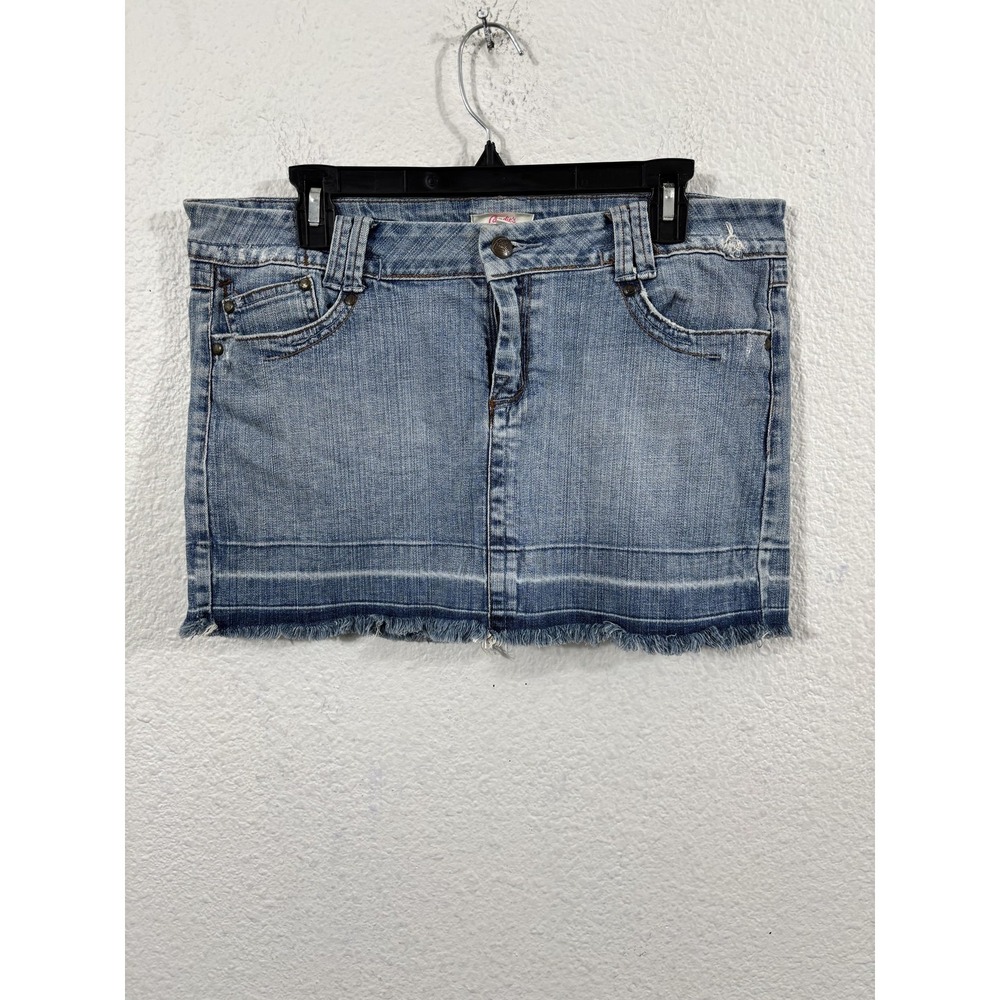 Candie's Skirt Womens 13 Blue Denim Mini Raw Hem Frayed Casual Distressed